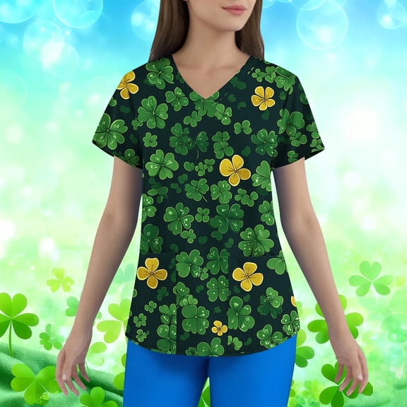 Craaazy Women's Short Sleeve St. Patrick's Print T-Shirts V Neck Spring/Summer Tops Gifts