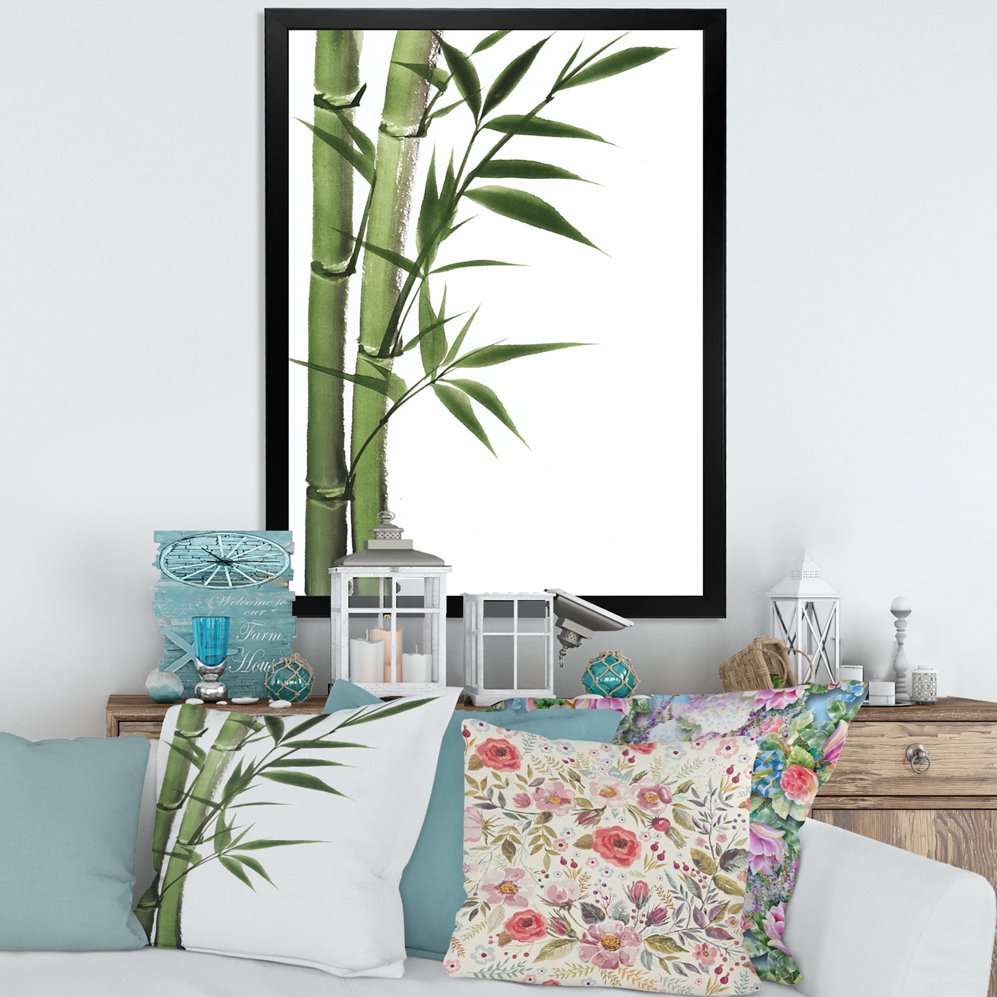 Designart 'Detail of Dark Green Bamboo and Leaves I' Traditional Framed Art Print