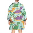 thumbnail image 2 of Wearable Oversized Blanket,LightBlue Cartoon Dinosaurs Volcanoes Pattern Wearable Blanket Hoodie for Adults,Cozy Hooded Blankets with Super Pockets,Super Warm Fuzzy Pullover for Women & Men, 2 of 6