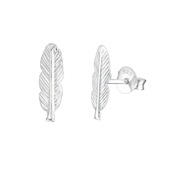 925 Sterling Silver Plain Feather Stud Earring