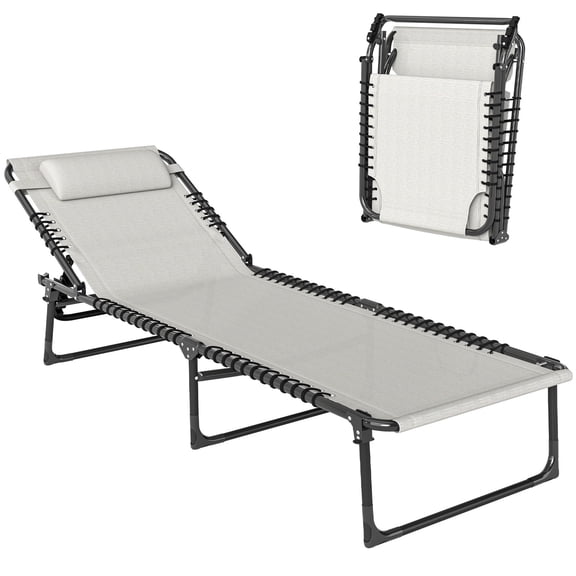 Chaise Lounge Pool Chair, Folding, Reclining, Cream White