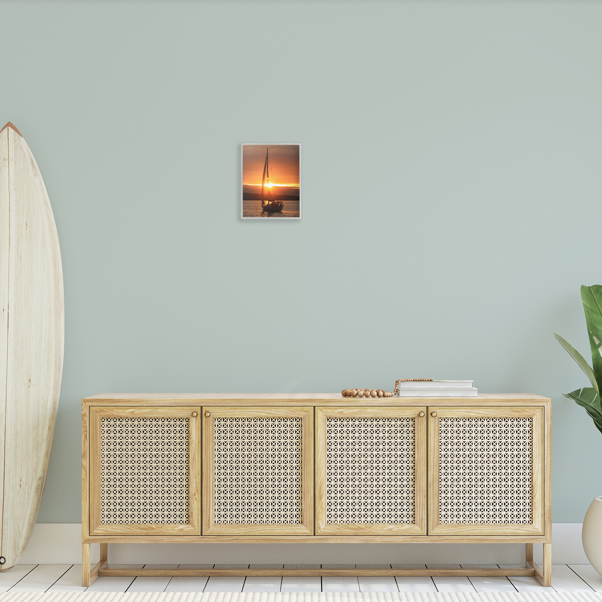 Stupell Industries Sailboat at Sunset Transportation Photography Gray Framed Art Print Wall Art, 11 x 14