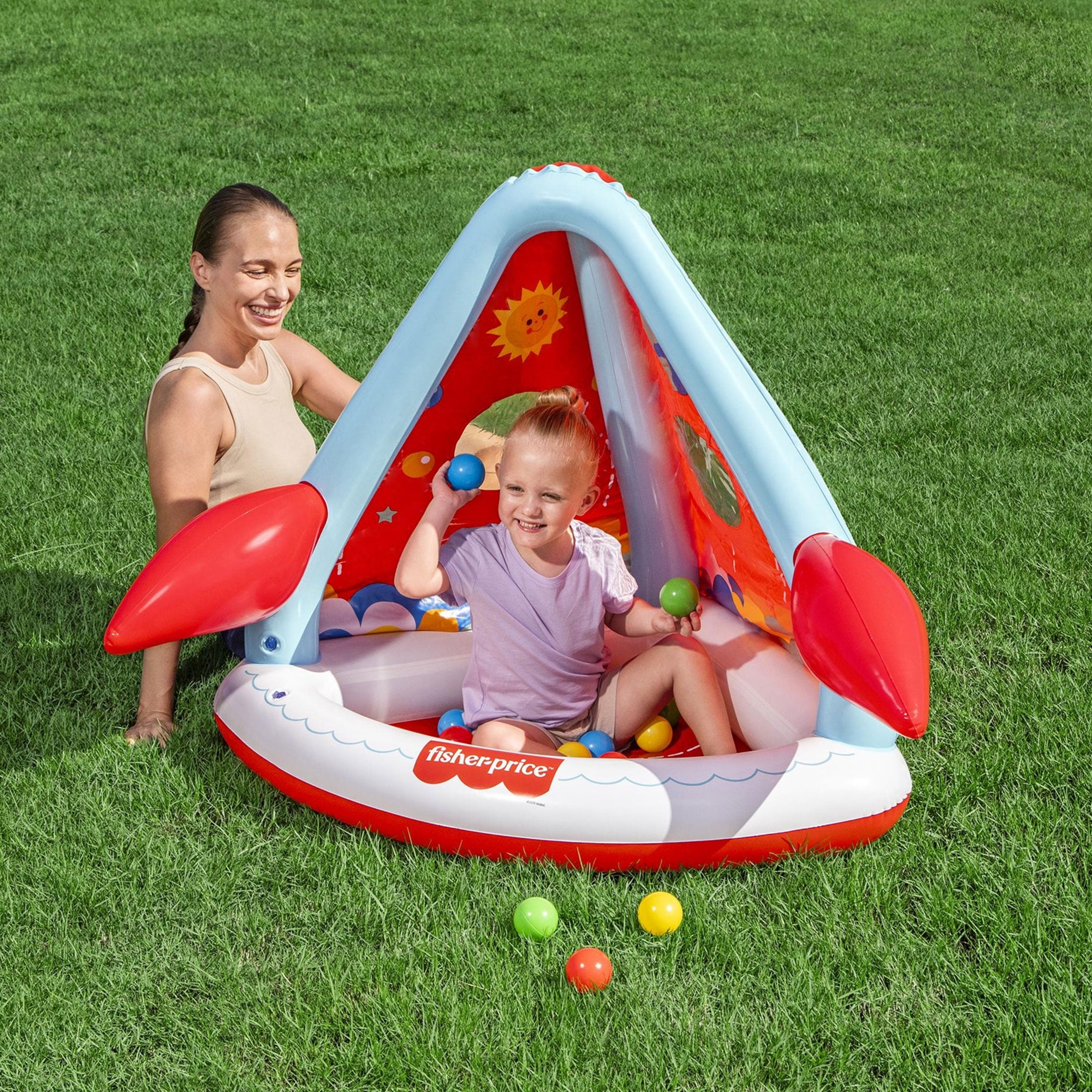 Fisher-Price Rocket Pals Inflatable Indoor and Outdoor Ball Pit with 15 Play Balls