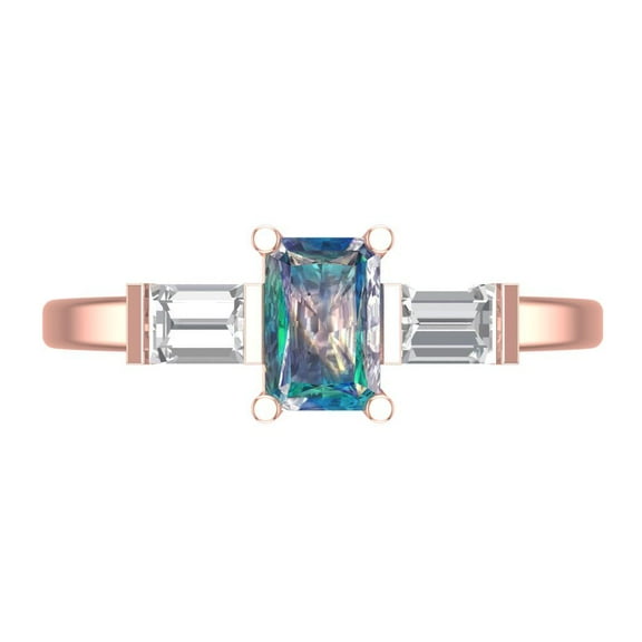 Clara Pucci 14K Rose Gold 0.8ct BlueMoissanite Three-Stone Ring for Women