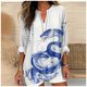 thumbnail image 2 of Camiseta MARSVOVO de manga larga Henley con estampado de serpiente azul para mujer, 2 of 3