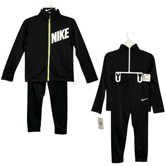Nike Little Boys Track Suit Set Size 6 Black Full Zip Jacket & Pants Outfit