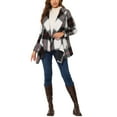 thumbnail image 3 of INSPIRE CHIC Women's Turn Down Collar Asymmetric Hem Plaids Thin Wrap Coat L Black, 3 of 7