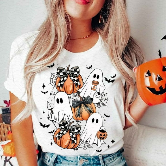 Halloween Coquette Bow T-shirt, Spooky Season T-shirt, Aesthetic Coquette Halloween T-shirt, Girly Halloween T-shirt, Trendy Halloween, Cute Ghost T-shirt.