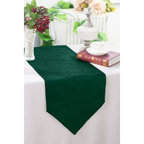 Wedding Linens Inc. (2pcs) 13"x108" Crushed Crinkle Taffeta Table Runner - Hunter Green / Holly Green