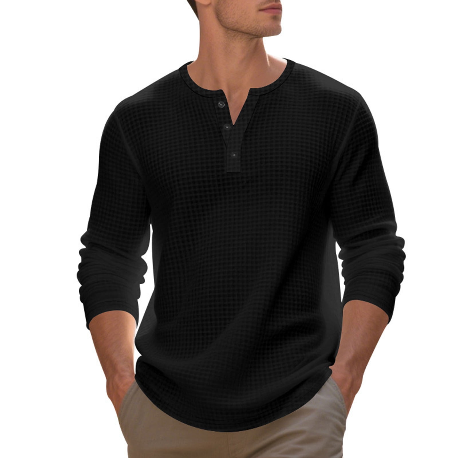メンズウェア OBSIDIAN HENLEY NECK PULLOVER size XL zfhfof Men's Waffle Henley Shirts Long Sleeve Casual Fall Shirts