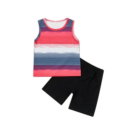 

Bagilaanoe 2pcs Toddler Baby Boy Girl Short Pants Set Sleeveless Contrast Tank Tops + Shorts 1T 2T 3T 4T 5T Kids Casual Summer Outfits