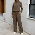 thumbnail image 2 of UJNDER Women's Casual Trousers Suit Set Long Sleeve High Neck Wide Leg High Waist Pants Outfit for Spring Autumn Daily Wear Pant Suits for Women Brown XXXL, 2 of 6