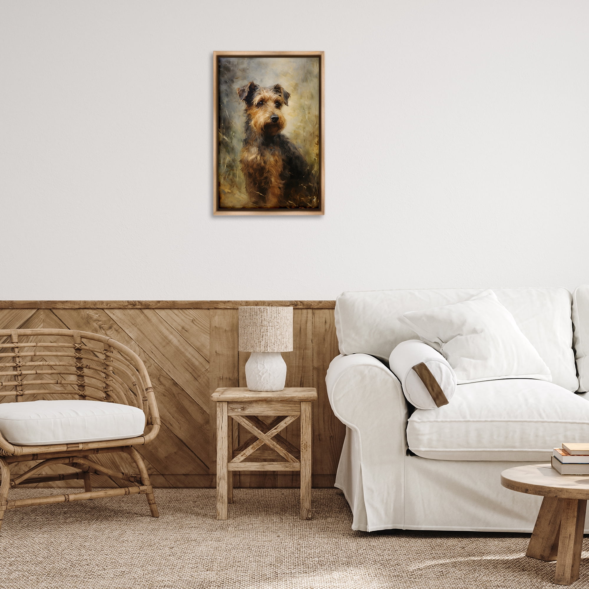 Stupell Industries Poised Terrier Dog Animals & Insects Painting Brown Floater Framed Canvas Art Print Wall Art, 17 x 25