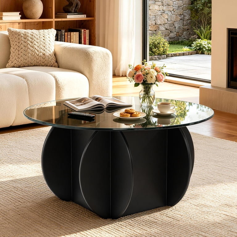 CENTURY 31.5" Round Glass Coffee Table – Mid-Century Modern For Living Room