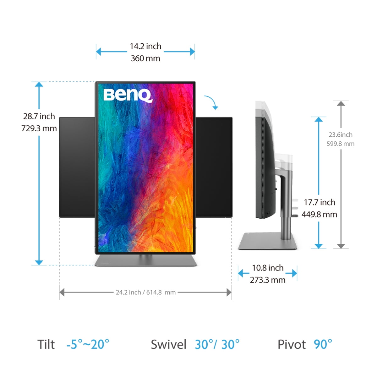 BenQ PD2725U 27" 4K UHD Thunderbolt 3 Monitor | HDR | Mac-Ready | 100% sRGB and 95% P3 ¦Hotkey Puck¦DualView¦Ergonomic| AQCOLOR and Eye-Care tech , Black