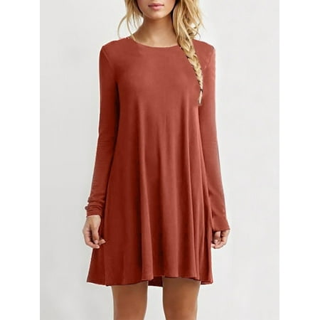 - Womens Long Sleeve Crew Neck Solid Mini Dress