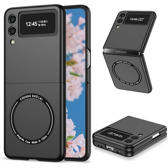 Magnetic Phone Case for Samsung Galaxy Z Flip3 Compatible for Magsafe, Military-Grade Shockproof Protective Case with Built-in Magnet Circle for Samsung Galaxy Z Flip 3, MS Black