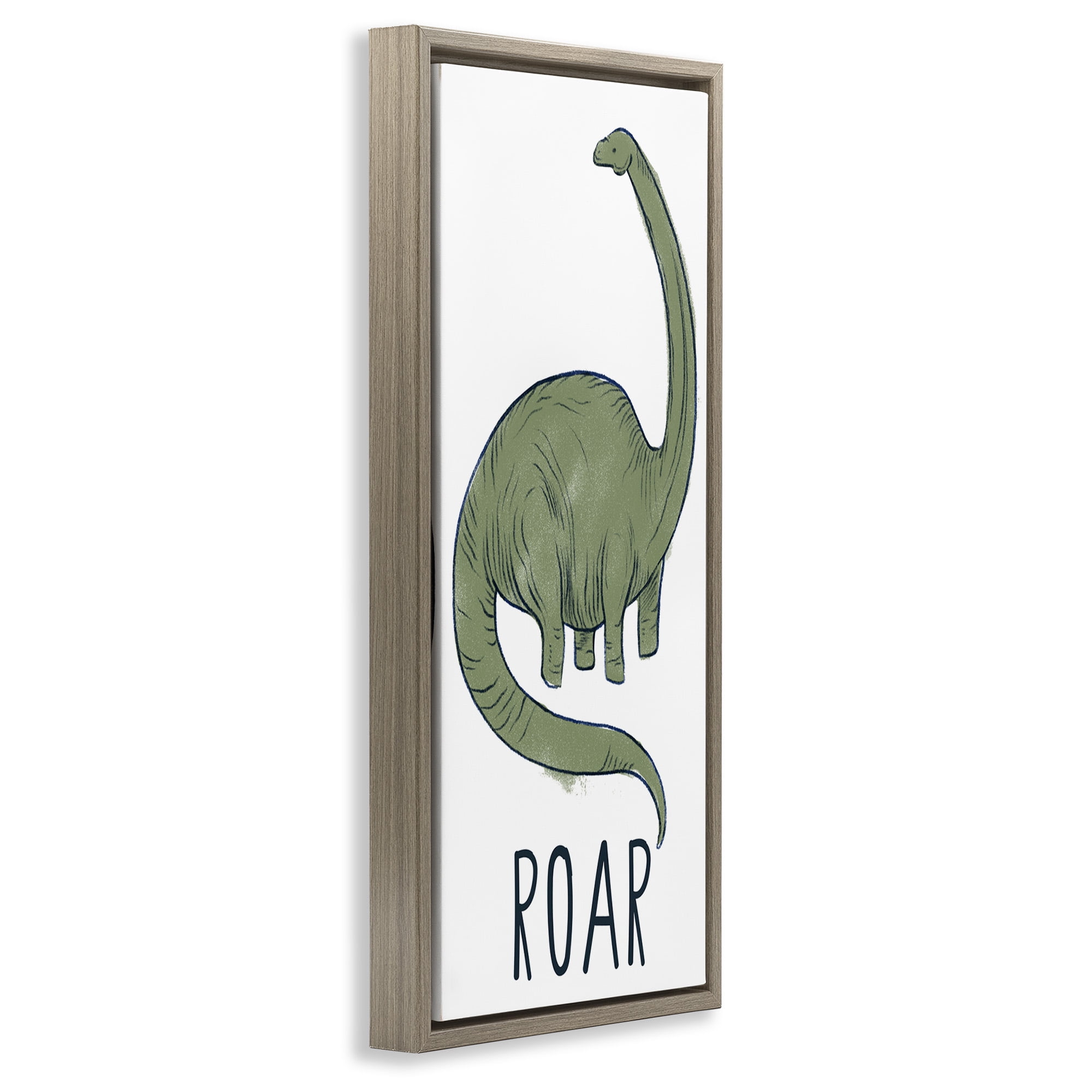Stupell Industries Dinosaur Roar Brachiosaurus Animals & Insects Painting Brown Floater Framed Canvas Art Print Wall Art, 11 x 25