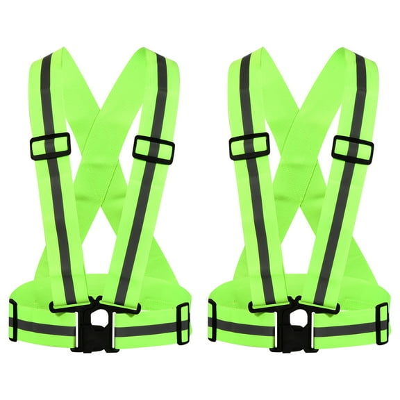 Uxcell Reflective Vest Adjustable High Visibility Safety Vest 2" Strip for Cycling Running Walking Green 2 Pack