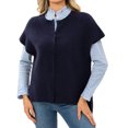 thumbnail image 2 of Women Tops Fashion Sawvnm Woman Fashion Short Sleeve Solid Sweater Button Opening And Closing Blouse Tshirts for Women Dark Blue M, 2 of 8