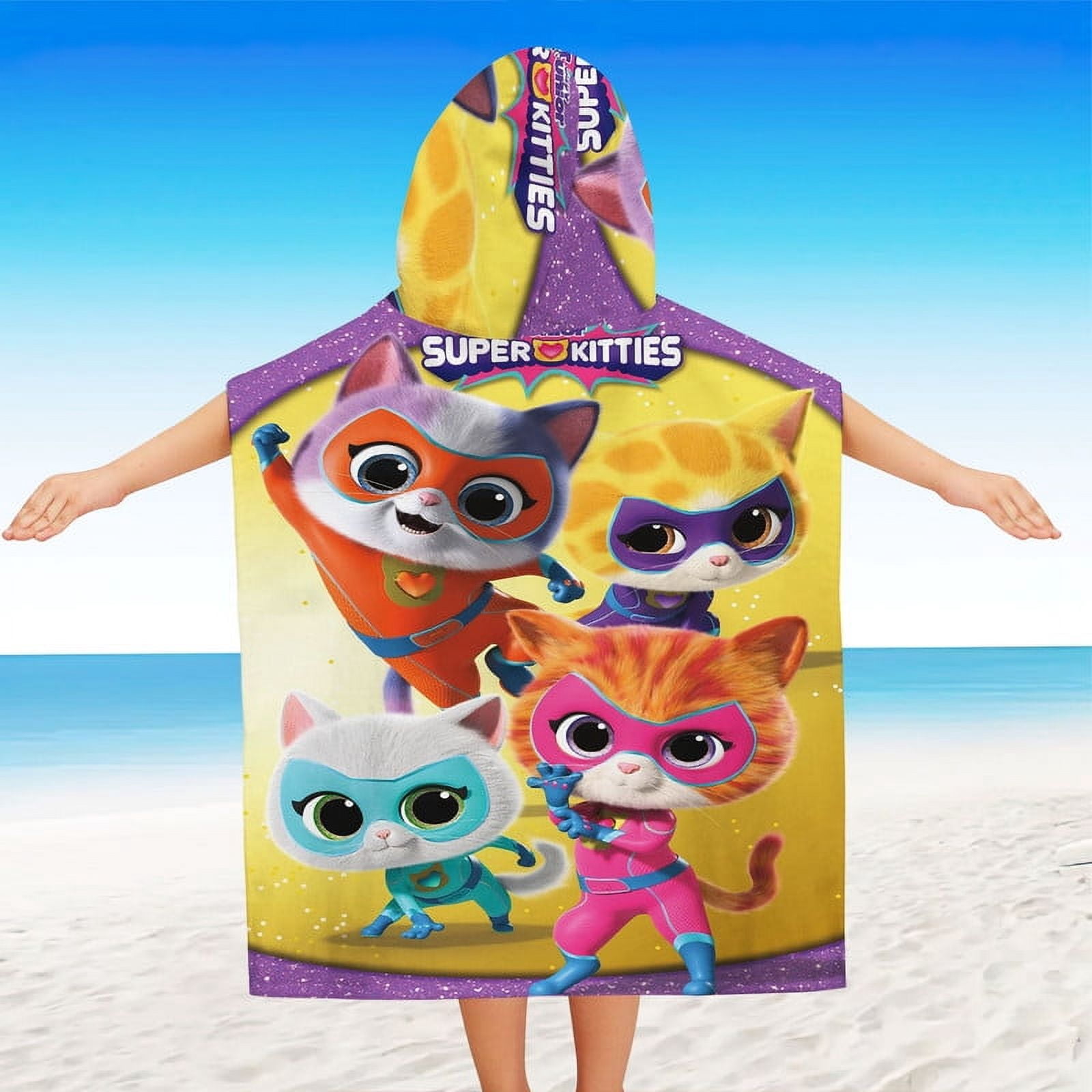 Super Kitties Hooded Poncho Towels, Soft & Absorbent Microfiber Beach Towel, Swimming Pool Changing Robe Bathrobe Bath Towel