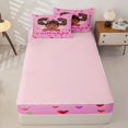 thumbnail image 4 of Homewish Cute Princess Girl Zipper Twin Comforter Sets with Fitted Sheet and 2 Pillowcases,Cartoon Black Girly Colorful Loves Print Zipper Bedding Set For Kids,Pink Reversible,4 Pieces, 4 of 7