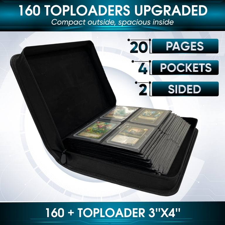 sports card binder for top loaders Toploader Binder Holds 128 Top Loaders - 4 Pocket Top Loader Binder for 3 x  4 Rigid Card Holders for Trading Cards or Sports Cards Model A