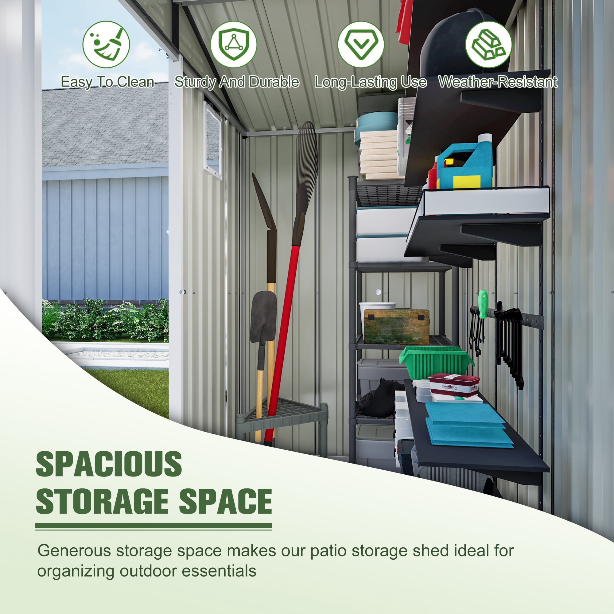 Aukfa 4' x 6' Metal Outdoor Storage Shed, Weather-Resistant Garden Tool Shed with Doors and Sloped Roof for Patio, Backyard, Lawn & Bike Storage, Gray