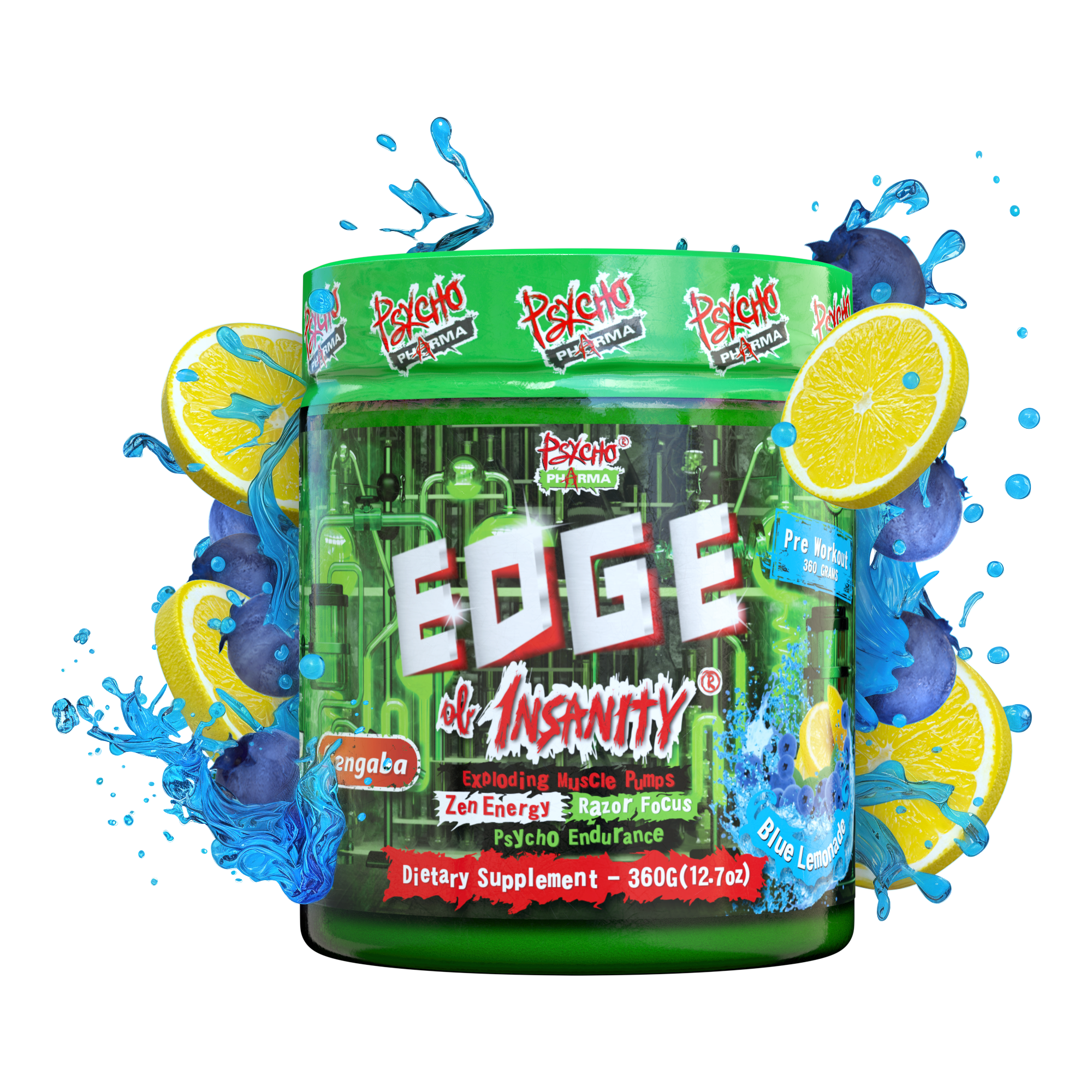 Psycho Pharma Edge of Insanity - Workout Powder for Focus, Strength, & Energy (Blue Lemonade), 50 Servings