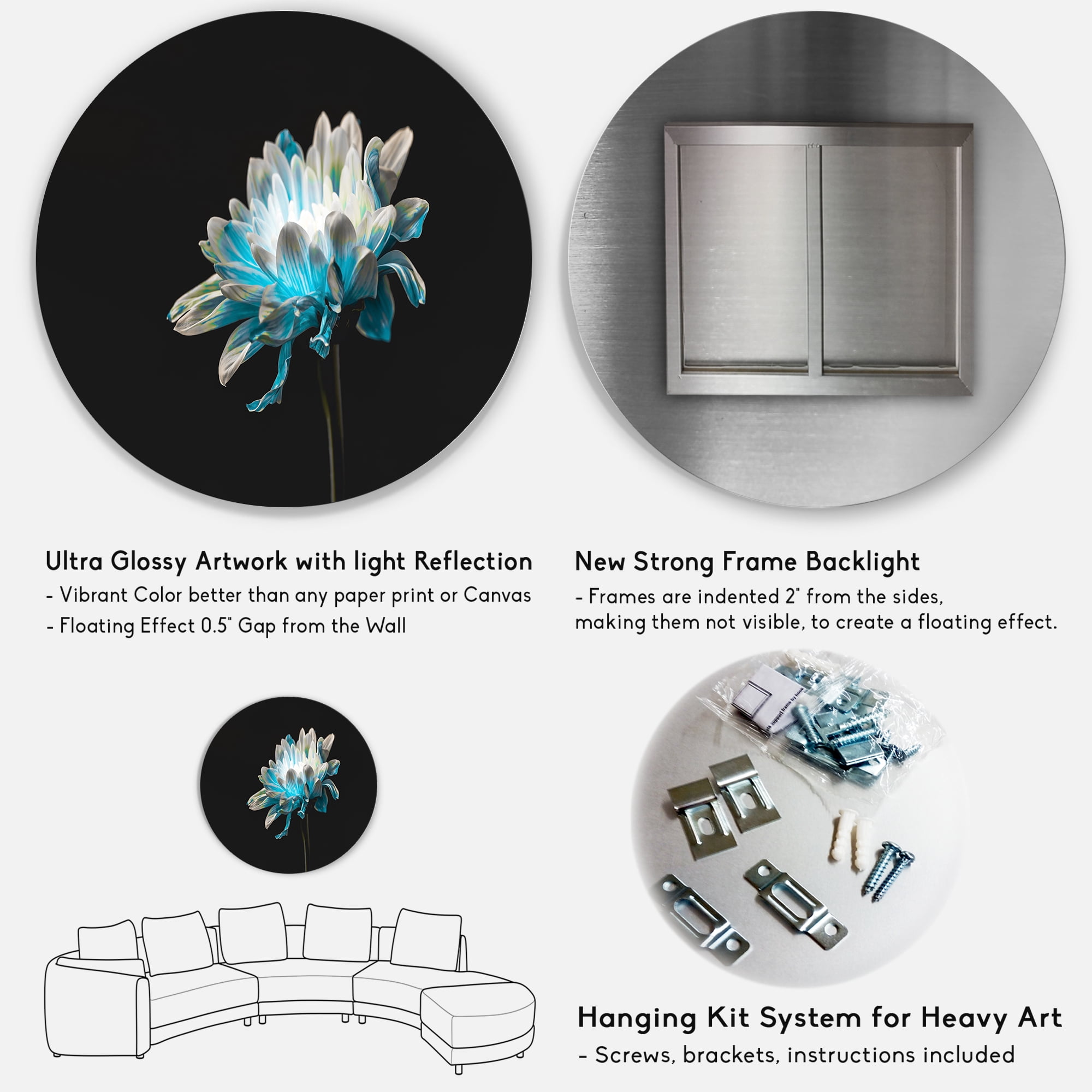 Designart 'Close Up Of White and Pure Blue Daisy Flower I' Traditional Circle Metal Wall Art 11x11 - Disc of 11