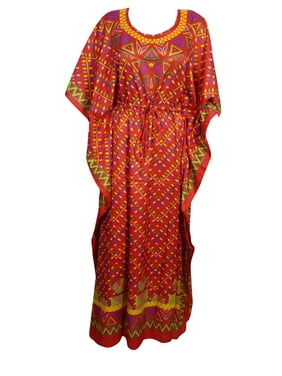 Mogul Women Kaftan Maxi, Red Caftan Resort Dress, Cover Up, Beach Long Dress Evening Party Holiday Dresses 2XL