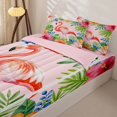 thumbnail image 3 of jejeloiu Pink Flamingo Flowers Zipper Twin Comforter Sets with Fitted Sheet and 2 Pillowcases Kids,Tropical Palm Leaf Zipper Bedding Set For Girls,Reversible,4-Piece, 3 of 7