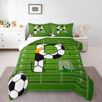 Homewish Initial P Letter Bedding Comforter Set for Teen, Football Sports Lover Twin Comforter Sets, Cartoon Soccer Print Reversible Bedding Set, Ultra Soft Bedroom Decor, 2 Pieces