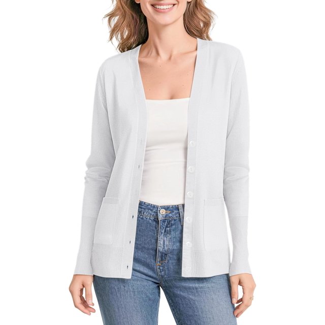 Urban CoCo Women's Button Down Lightweight Knit Cardigan Sweater with Pockets