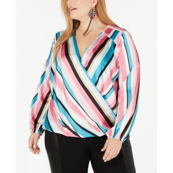 INC International Concepts Striped Rainbow Blouse Stripe Rainbow 3X