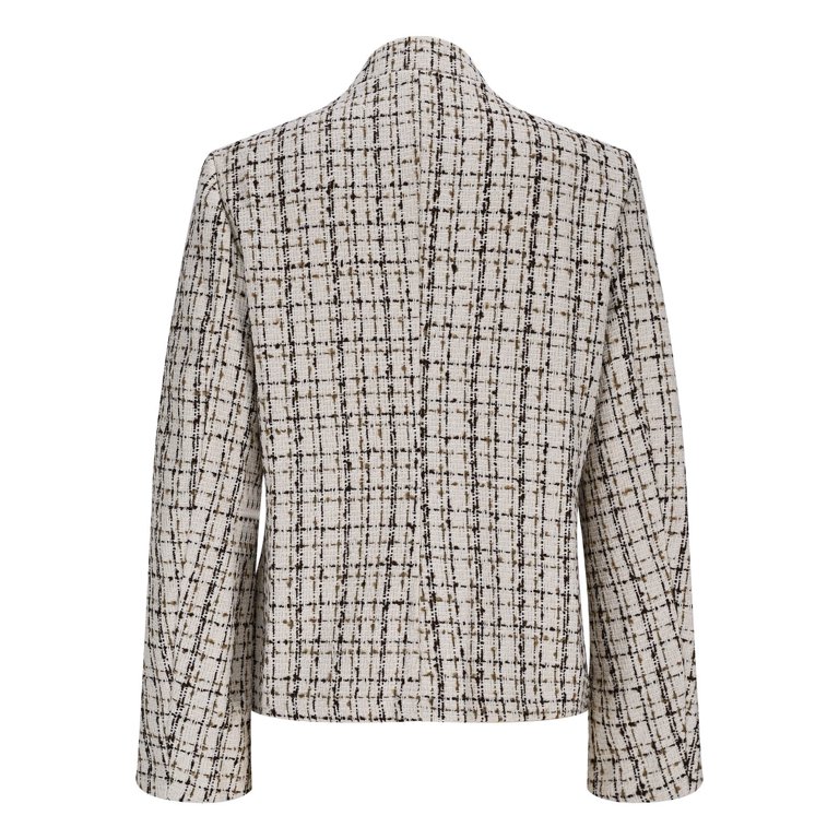white checked long sleeve blazer dress White Button Front Long Sleeve Pleated Blazer Dress
