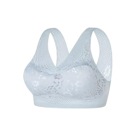 

Ruziyoog Sports Bra for Women Breathable Padded Support Lace V-neck Wire Free Sports Underwear Yoga Running Bra Gray M