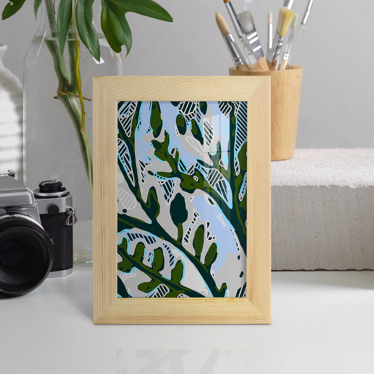 Abstract Tree Limbs II -Framed Print w/glass-Natural Wood