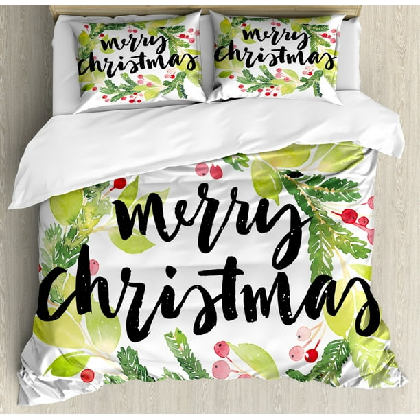 Christmas King Size Duvet Cover Set, Watercolor Painting Style