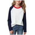 thumbnail image 3 of Povozer Toddler Girl Ruffle Long Sleeve T-Shirt Girls Raglan Shirts,Long Sleeved Cotton T Shirt Trendy Loose Fit Suitable For Girls Boys,Size 5-6 Years,Navy, 3 of 8