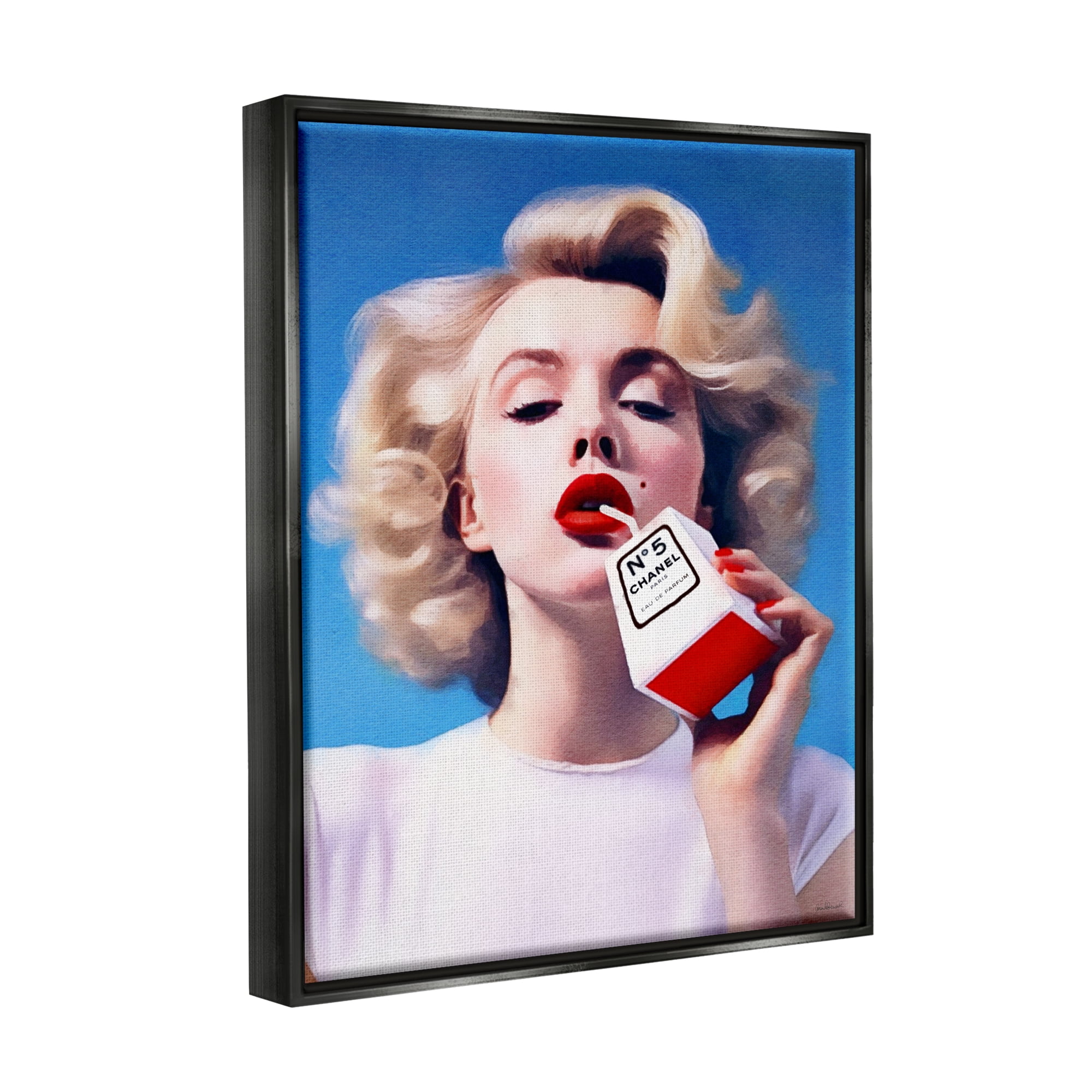 Stupell Industries Fashion Glam Girl Portrait Beauty & Fashion Painting Black Floater Framed Art Print Wall Art, 17 x 21
