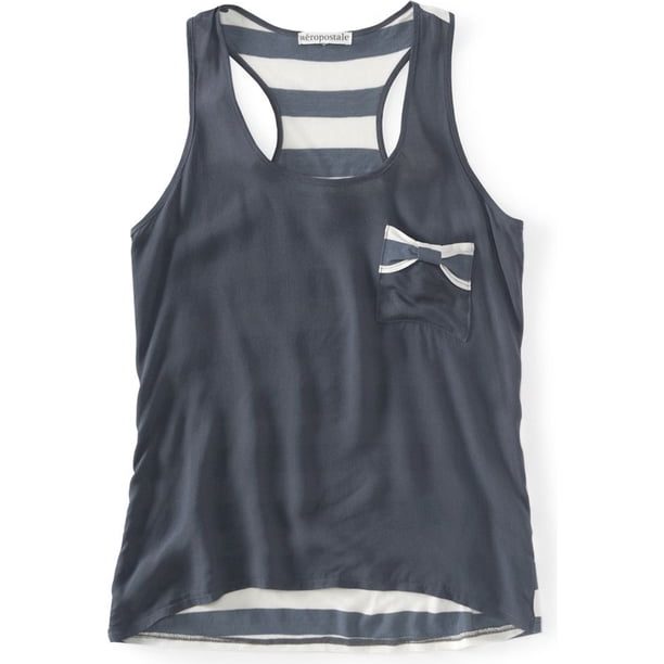 Aeropostale - Camiseta sin mangas tejida con lazo a rayas para mujer, gris, pequeña