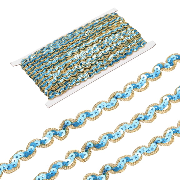 Uxcell 15 Yards Sequins Beaded Lace Trim 0.4 inch Braid Trim Strip for Crafts, Embellishments, Costume, Gold Lake Blue