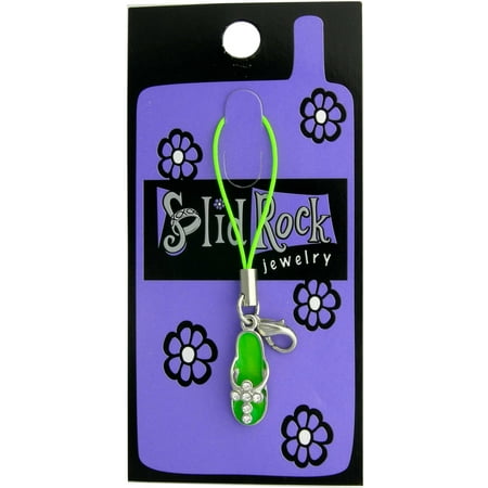 Jewelry Cell Phone - Cell Phone Strap-Green Sandal-Cross w/Crystals