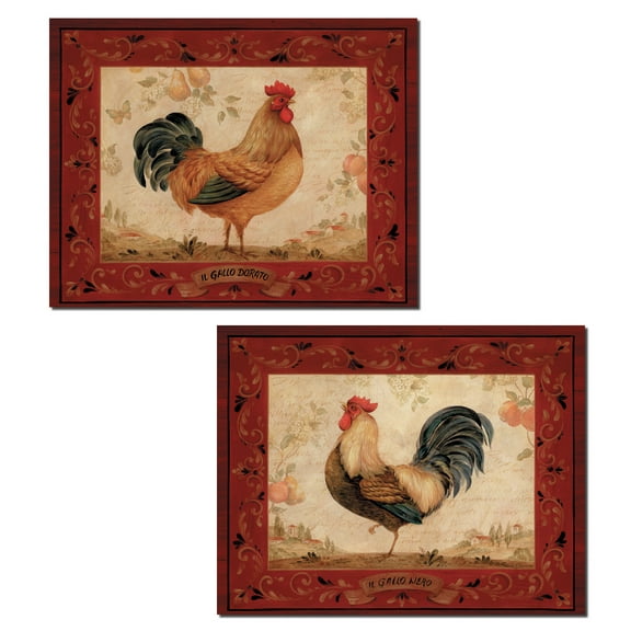 Gango Home Decor Lovely, Retro Brown Rooster Posters, 11" x 14", Set of 2