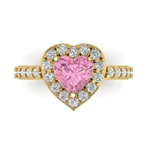 2.03 ct Heart Cut Simulated Pink Diamond with Simulated Diamond Halo Accents 18K Yellow Gold Womens Engagement Ring