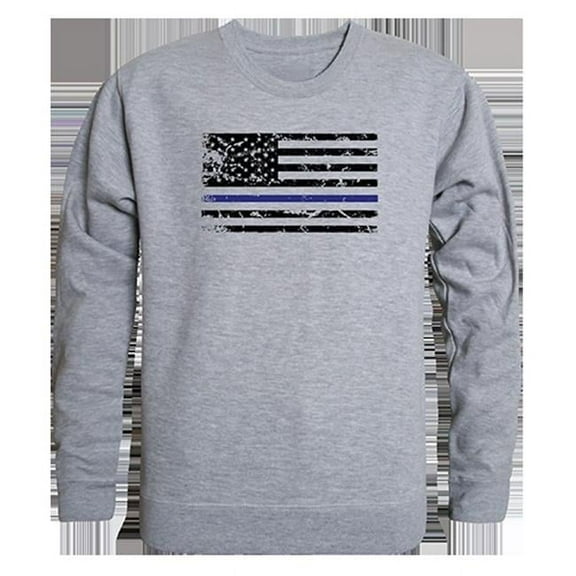 Thin Blue Line Graphic Crewneck Sweatshirt, Heather Grey - 2XL