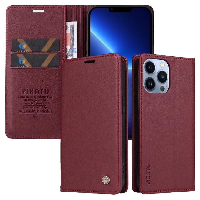 Funda para iPhone 13 Pro Max Estuche de Cuero PU Tipo Cartera con Ranuras para Tarjetas y Cierre Magnético