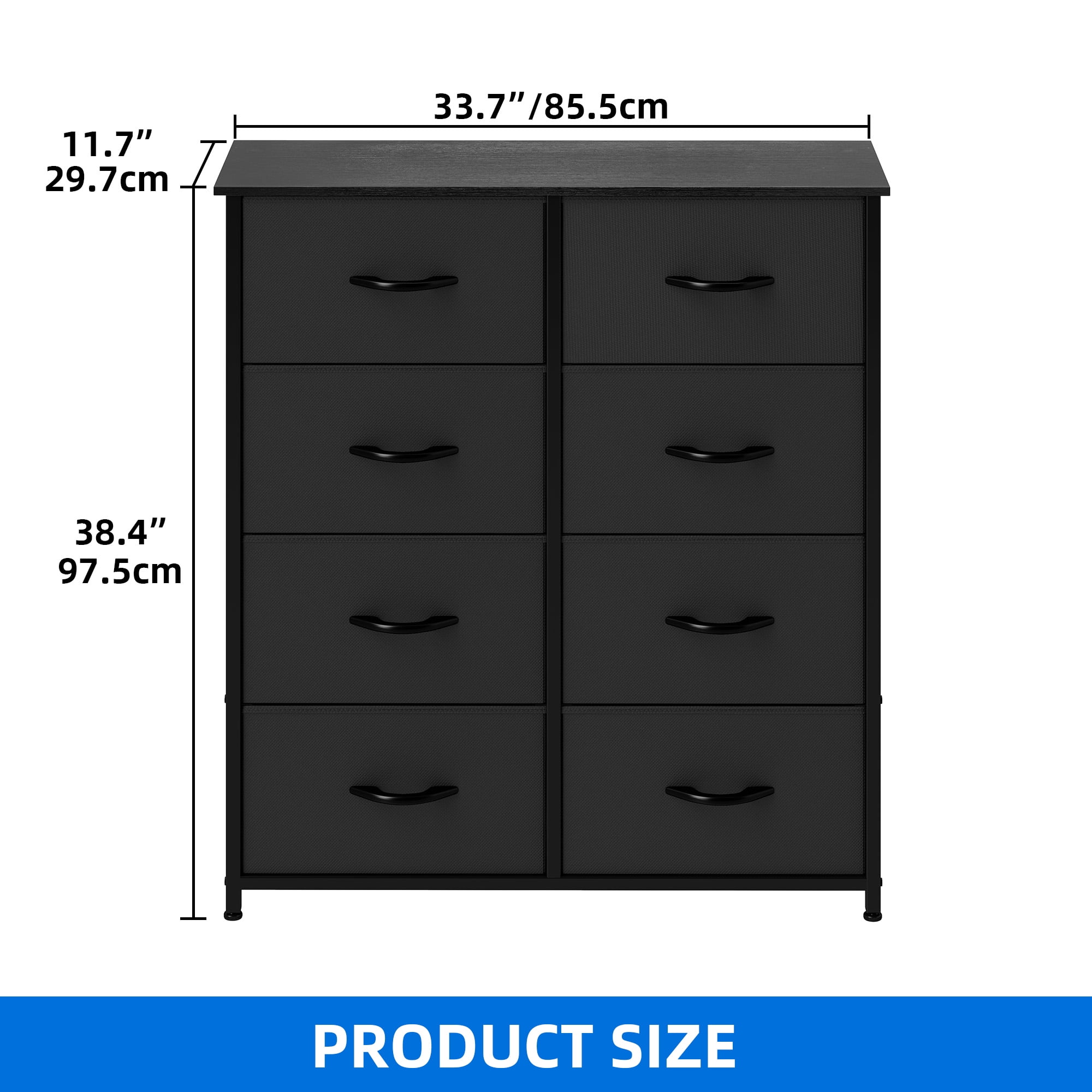 DEXTRUS 8 Drawers Dresser Chest of Drawers for Bedroom Fabric Storage Dressers for Living Room Bedroom for Adult Black