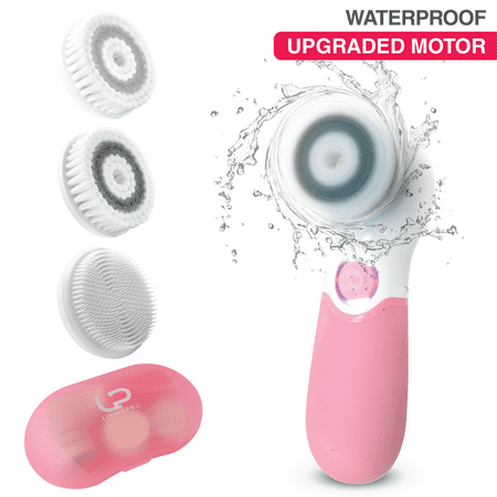 LIVINGPRO Waterproof Facial Cleansing Spin Brush Set with 3 Exfoliating Brush Heads & Travel Case- Dual Speed Modes for Deep Cleansing, Gentle Exfoliating & Removing (Best Facial Cleansing Brush 2019)